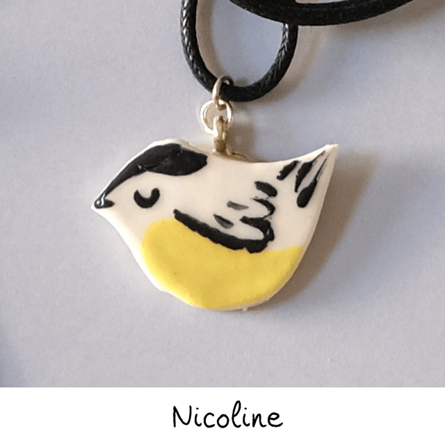 Broche et collier céramique - Famille Oiseaux