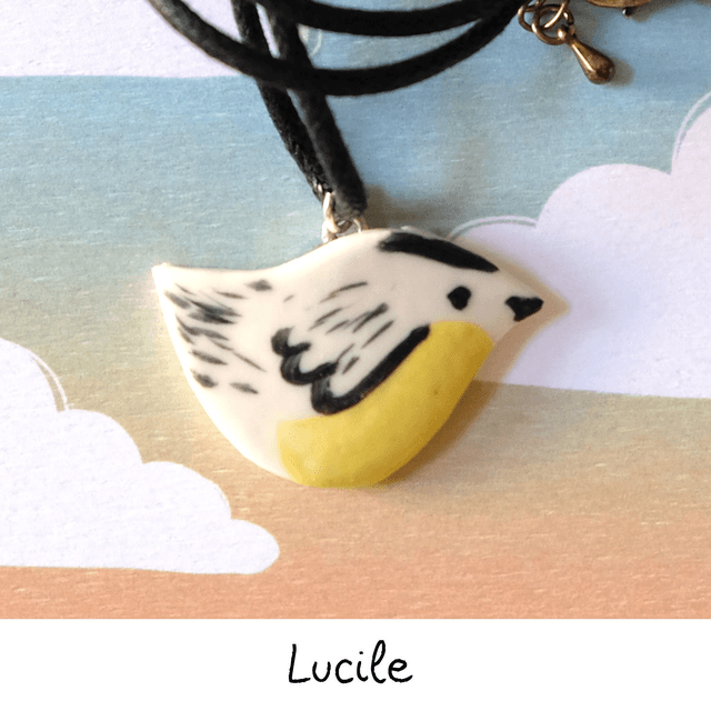 Broche et collier céramique - Famille Oiseaux