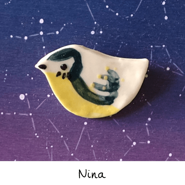 Broche et collier céramique - Famille Oiseaux