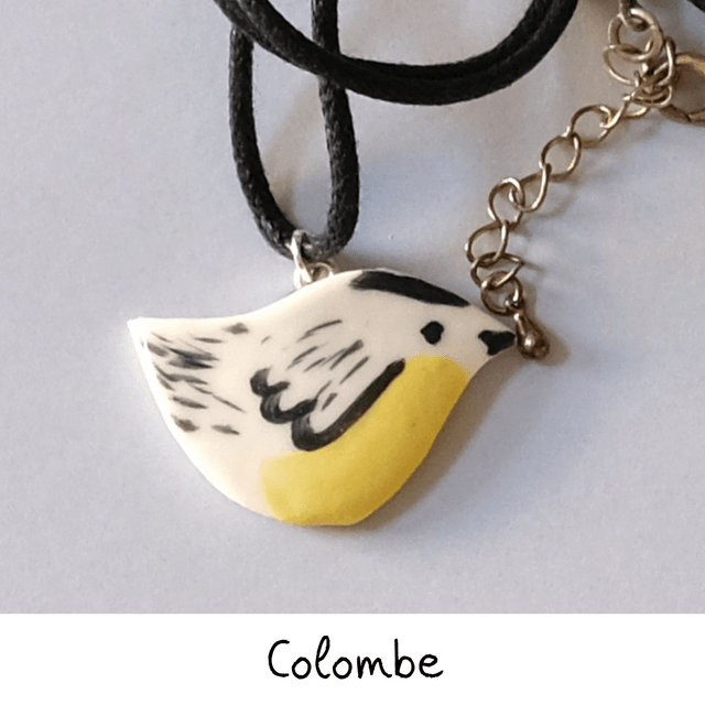 Broche et collier céramique - Famille Oiseaux