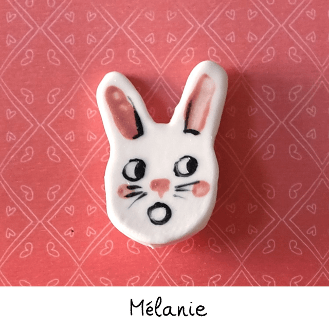 Broche céramique - Famille Lapins