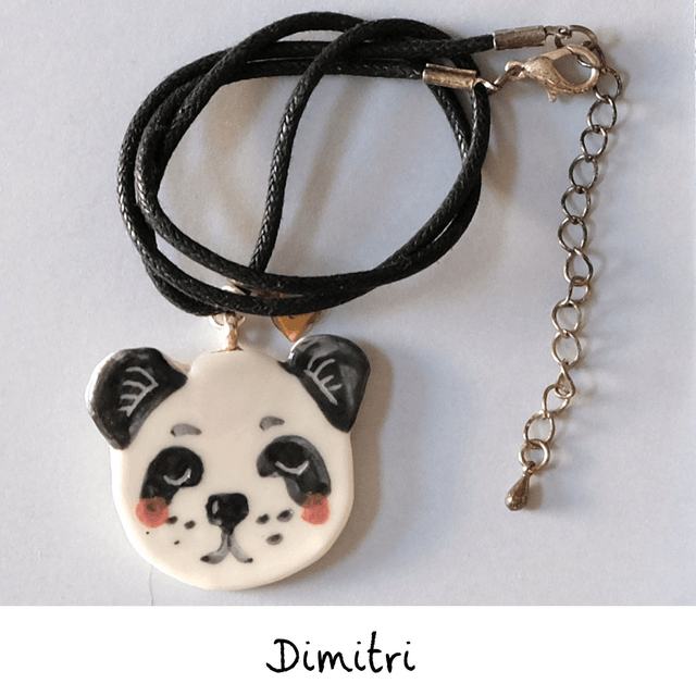Broche et colliers céramique - Famille Panda et Ours