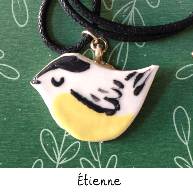 Broche et collier céramique - Famille Oiseaux