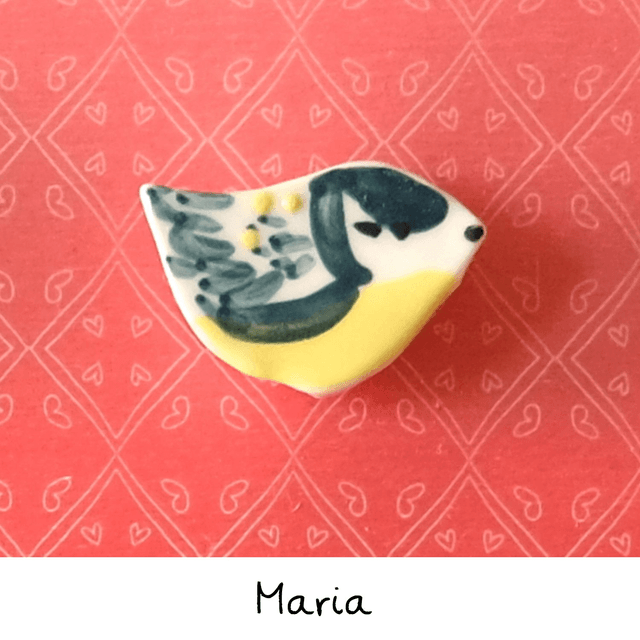 Broche et collier céramique - Famille Oiseaux