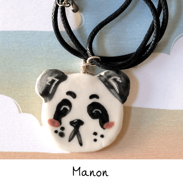 Broche et colliers céramique - Famille Panda et Ours