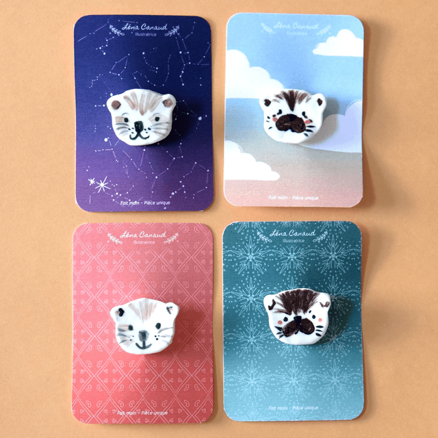 Broche céramique - Famille Loutres
